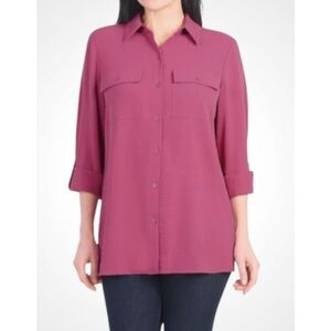 Hillary Radley Rose Mauve Mauve Button-Down Long Tab Sleeve Shirt for Women L